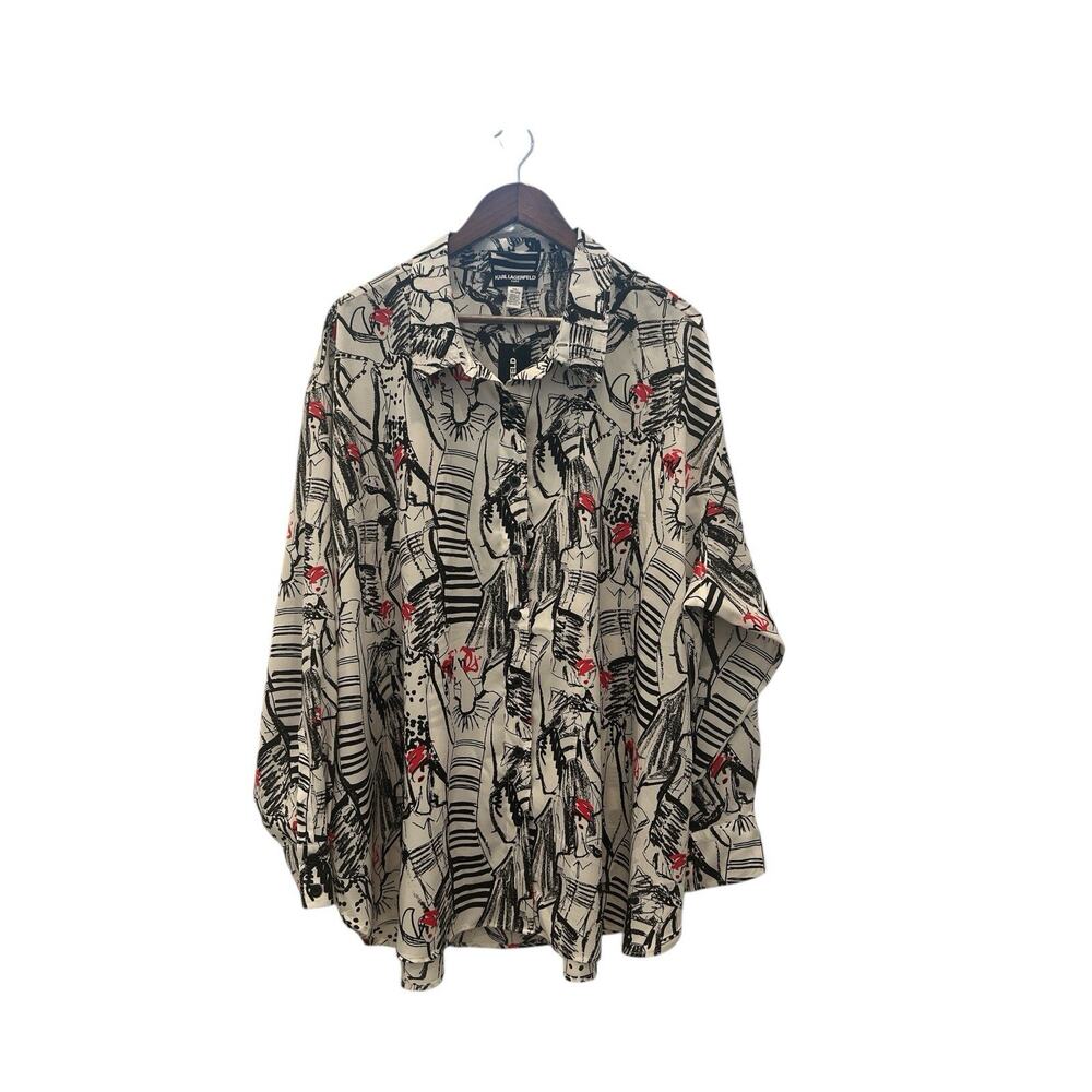 Karl Lagerfeld Paris Women’s Button-Up Shirt 3X Plus Size Graphic Print NWT